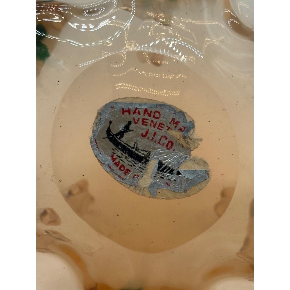 Vintage Murano Art Glass Amber Centerpiece Bowl Jordan Imports Label Italy V8 - Picture 7 of 10